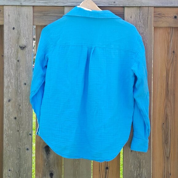 PRETTY BLUE Women's GAP Crinkle Button Down Blouse Size XS THE BIG SHIRT - Picture 4 of 5